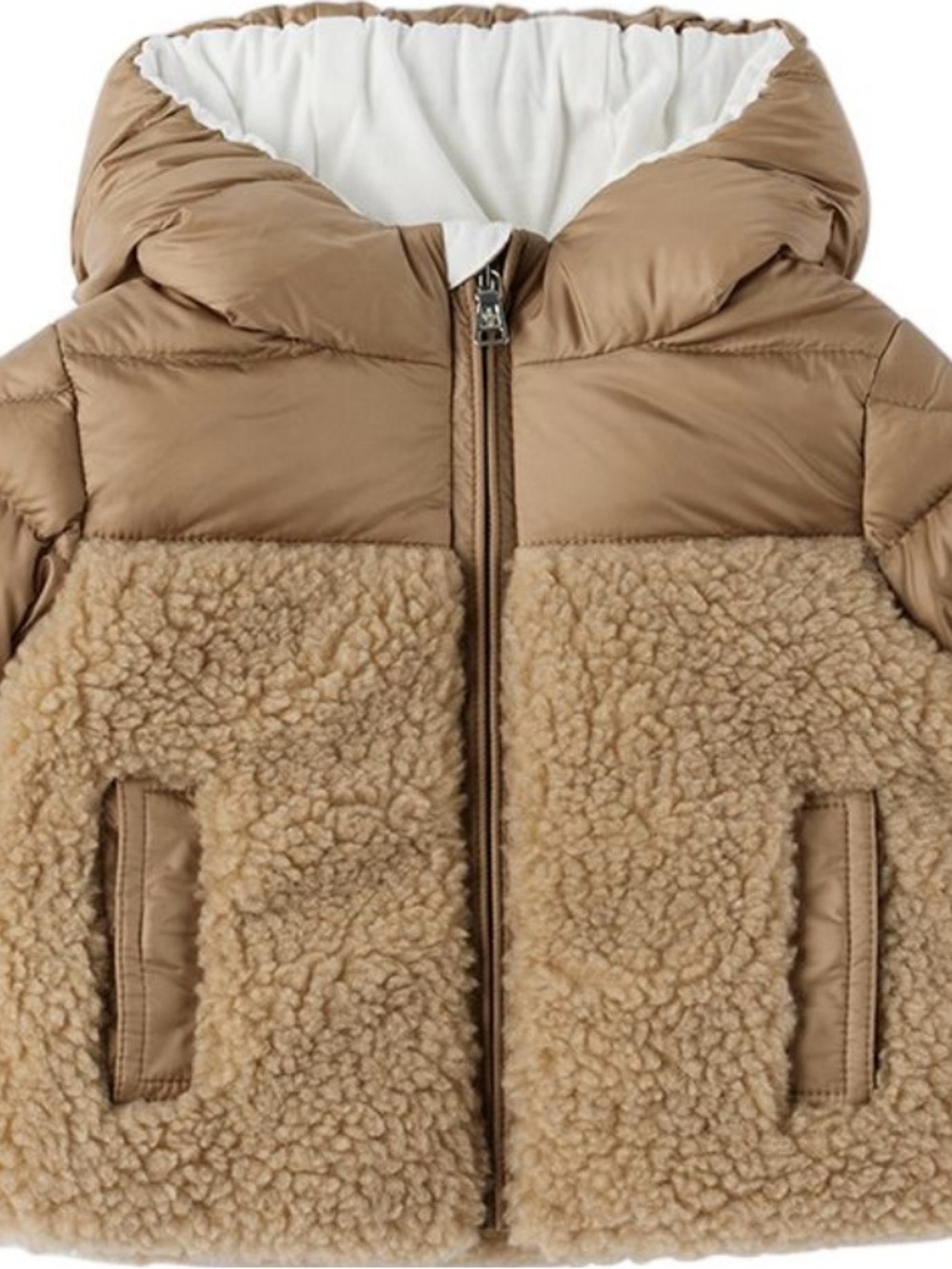 Moncler Kids Two-Tone Tan Sherpa & Puffer Jacket
